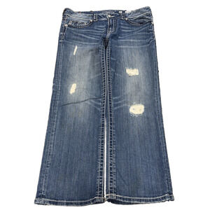 Miss Me Boyfriend Capri Jeans 12/31 Distressed Blue Stretch Denim